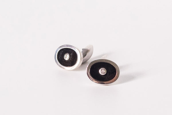 Butoni din argint cu onix negru si diamante barbat - Accesorii Barbati