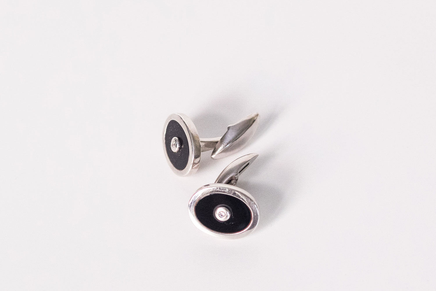 Butoni din argint cu onix negru si diamante barbat - Accesorii Barbati
