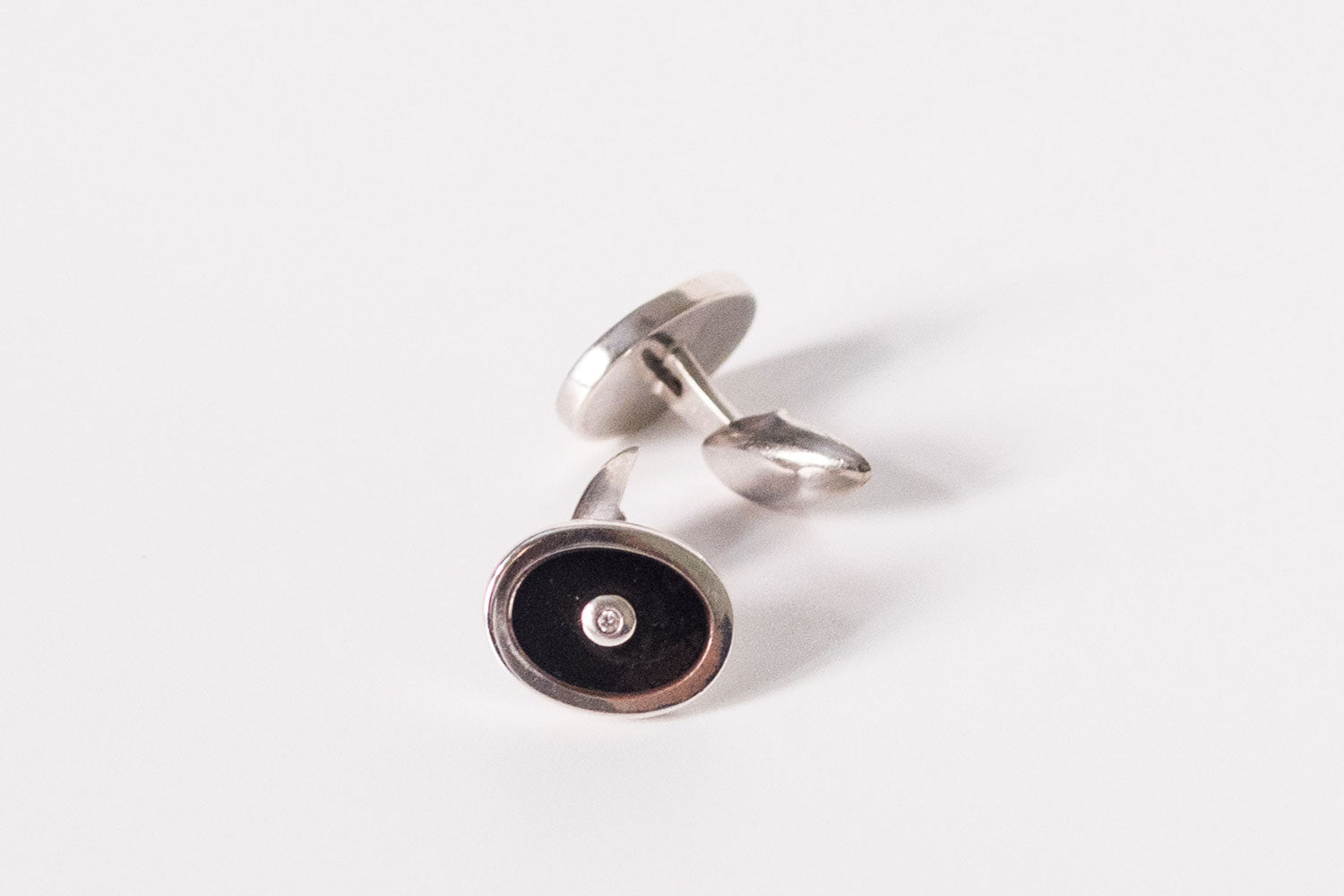 Butoni din argint cu onix negru si diamante barbat - Accesorii Barbati