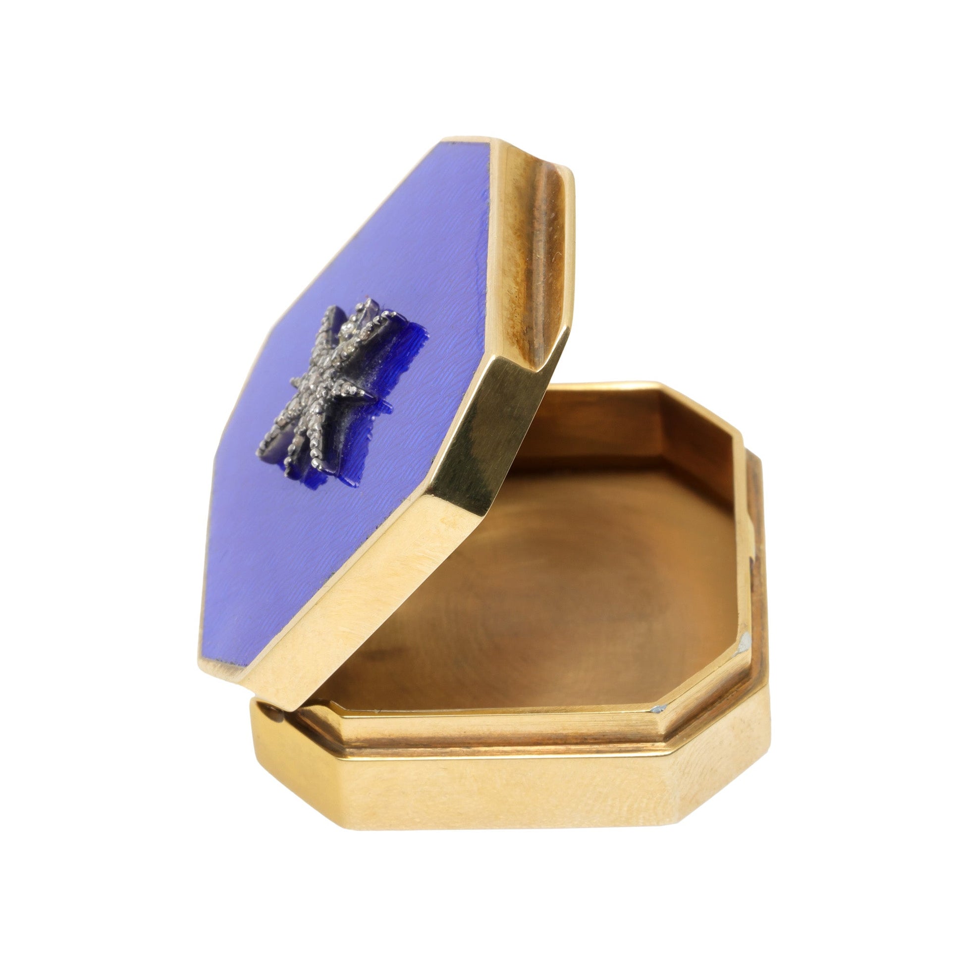 Cutie decorativa din argint aurit cu email guilloché si diamante naturale - Decorative