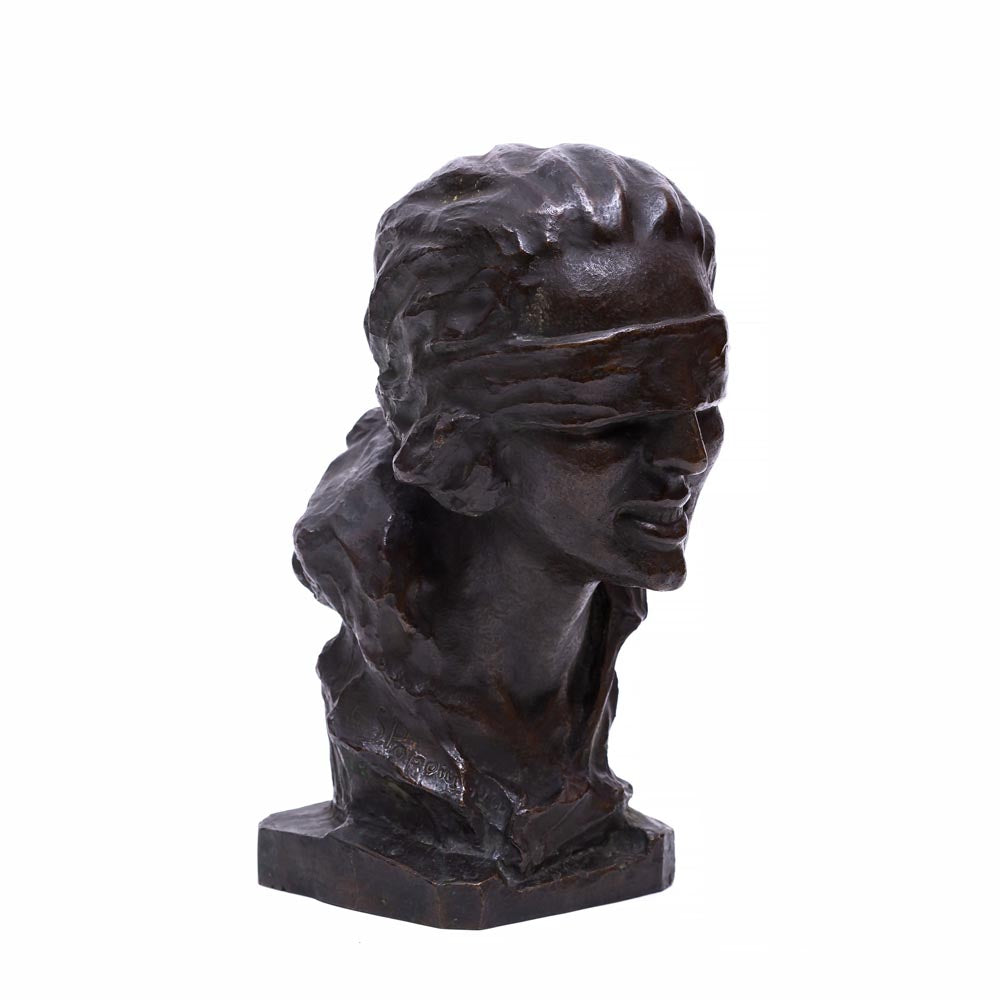 Sculptura din bronz, G. S. POPOIU, FEMEIE ZÂMBIND - TreasureTrove
