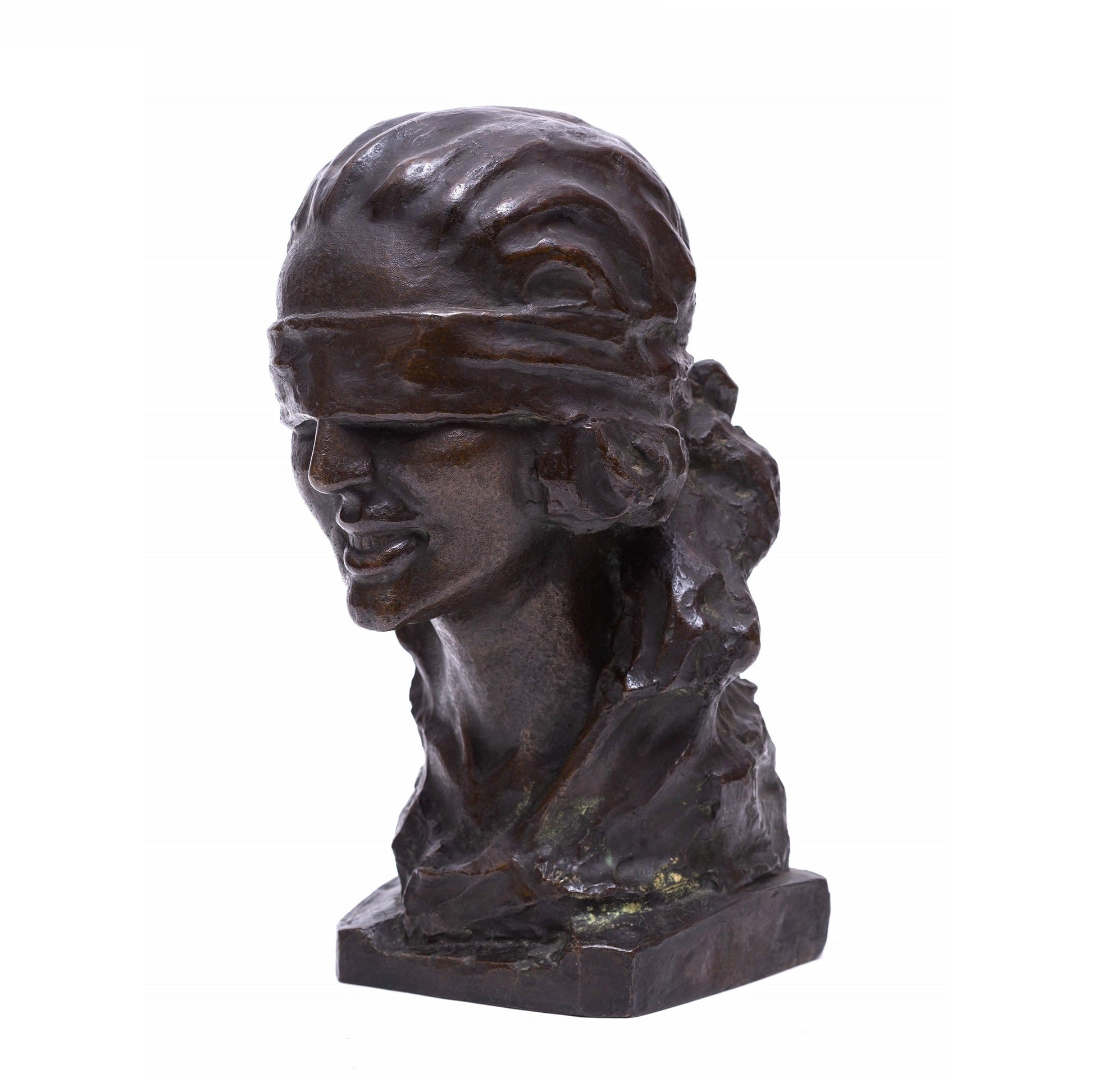 Sculptura din bronz, G. S. POPOIU, FEMEIE ZÂMBIND - TreasureTrove