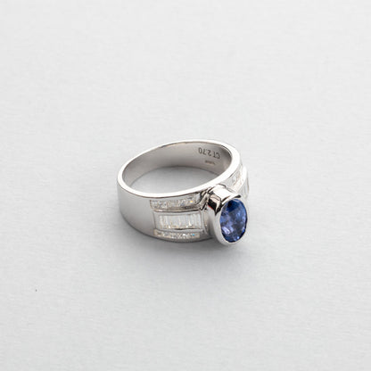 Inel cu safir natural si diamante naturale - Inel