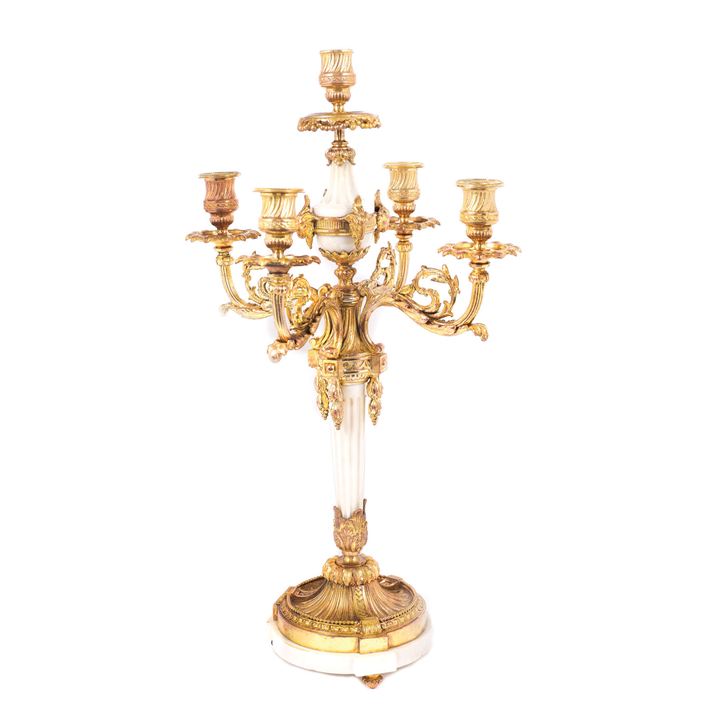 SET PENTRU ȘEMINEU STIL LOUIS XV, DIN MARMURĂ ALBĂ ȘI BRONZ DORÉ - TreasureTrove