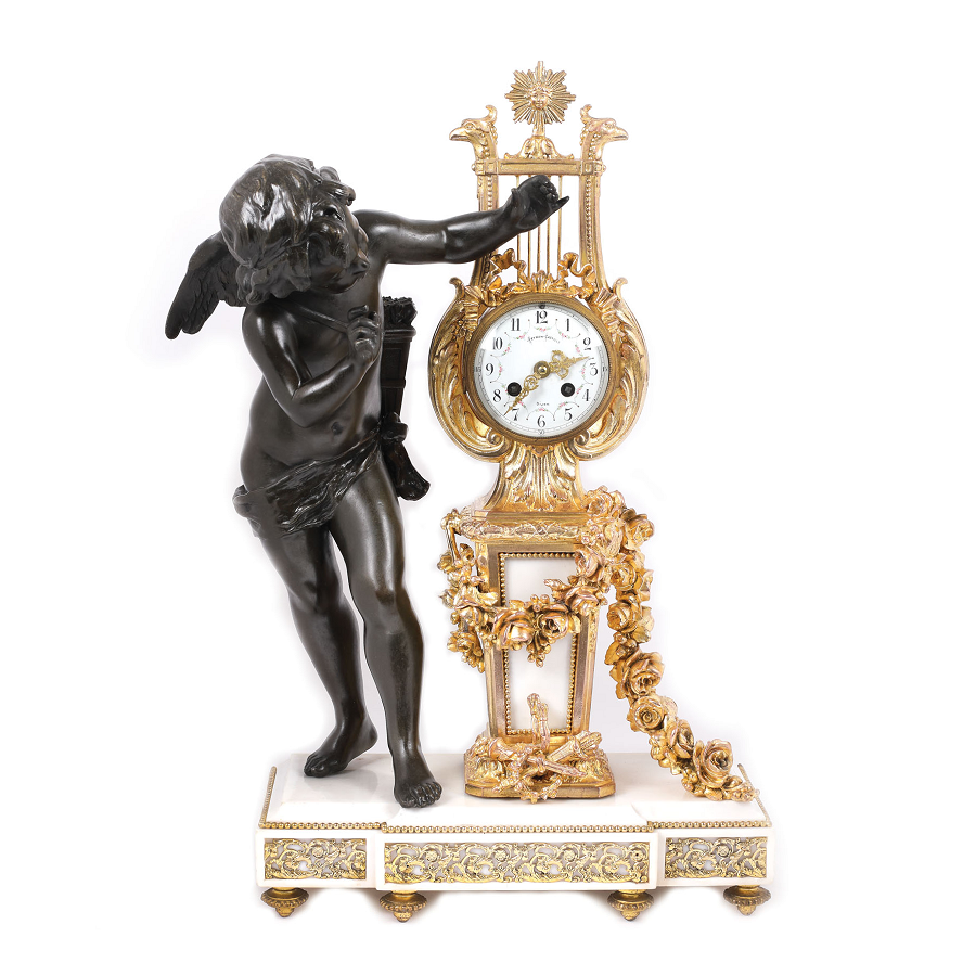 SET PENTRU ȘEMINEU STIL LOUIS XV, DIN MARMURĂ ALBĂ ȘI BRONZ DORÉ - TreasureTrove